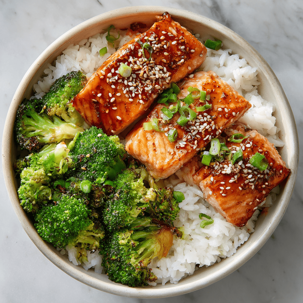 Sesame Salmon Rice Bowls with Ginger Sauce