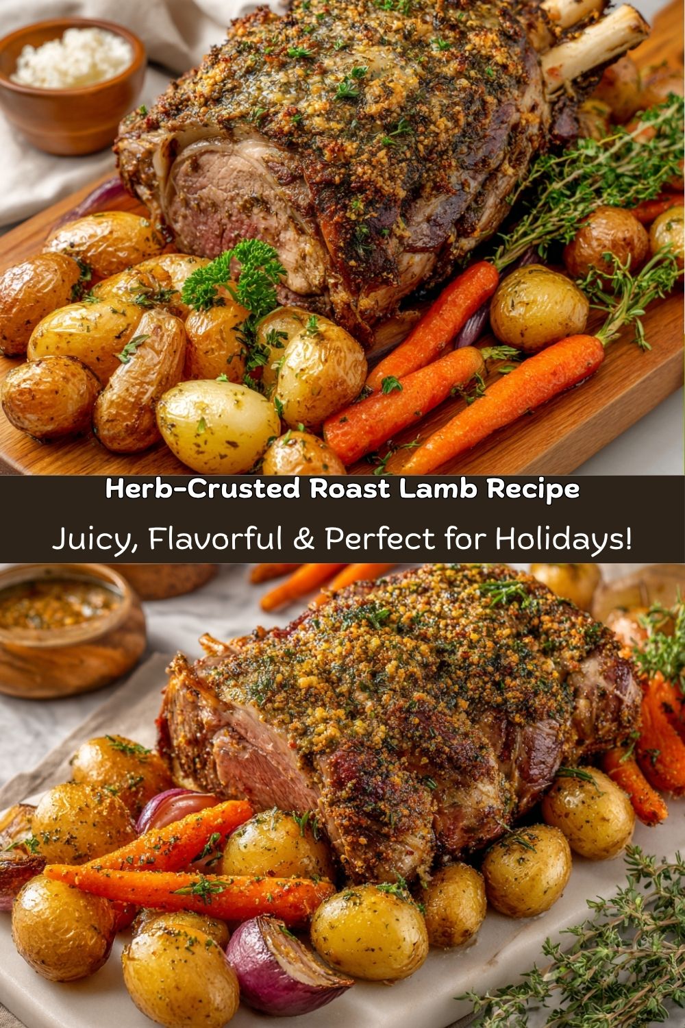 Herb-Crusted Roast Lamb with Baby Potatoes & Carrots