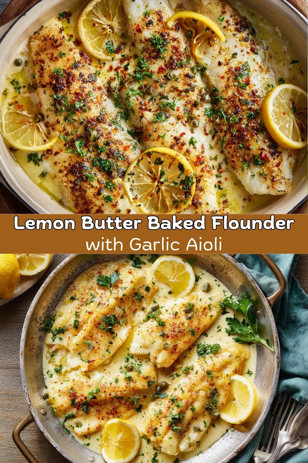 Lemon Butter Baked Flounder with Zesty Garlic Aioli