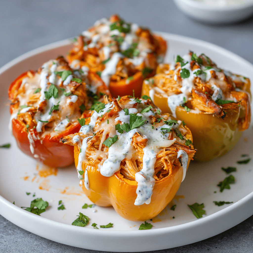 Cheesy Buffalo Chicken Stuffed Bell Peppers