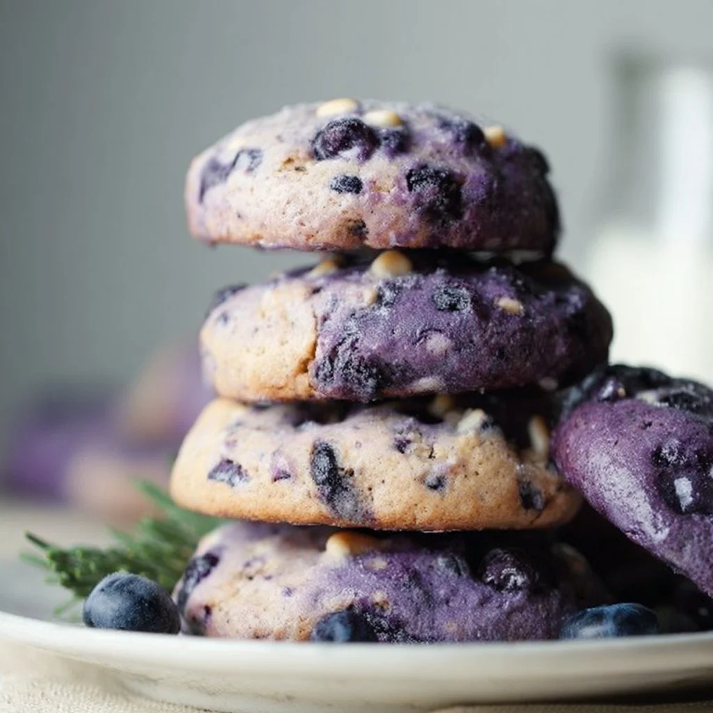 Freshly baked viral blueberry cookies on a plate