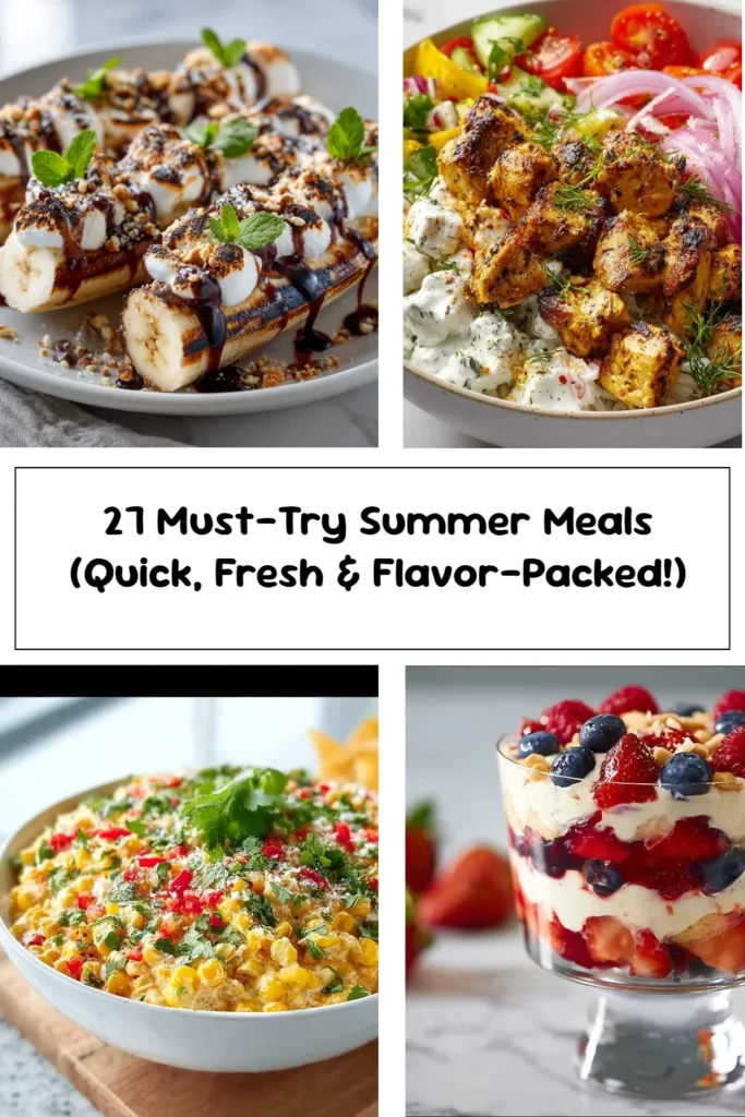 Colorful summer meals featuring fresh ingredients and vibrant flavors.