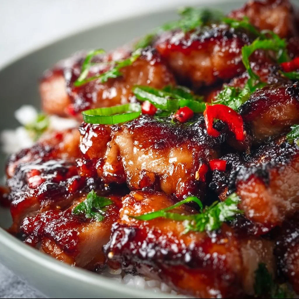 Delicious barbecued pork chicken served with sides