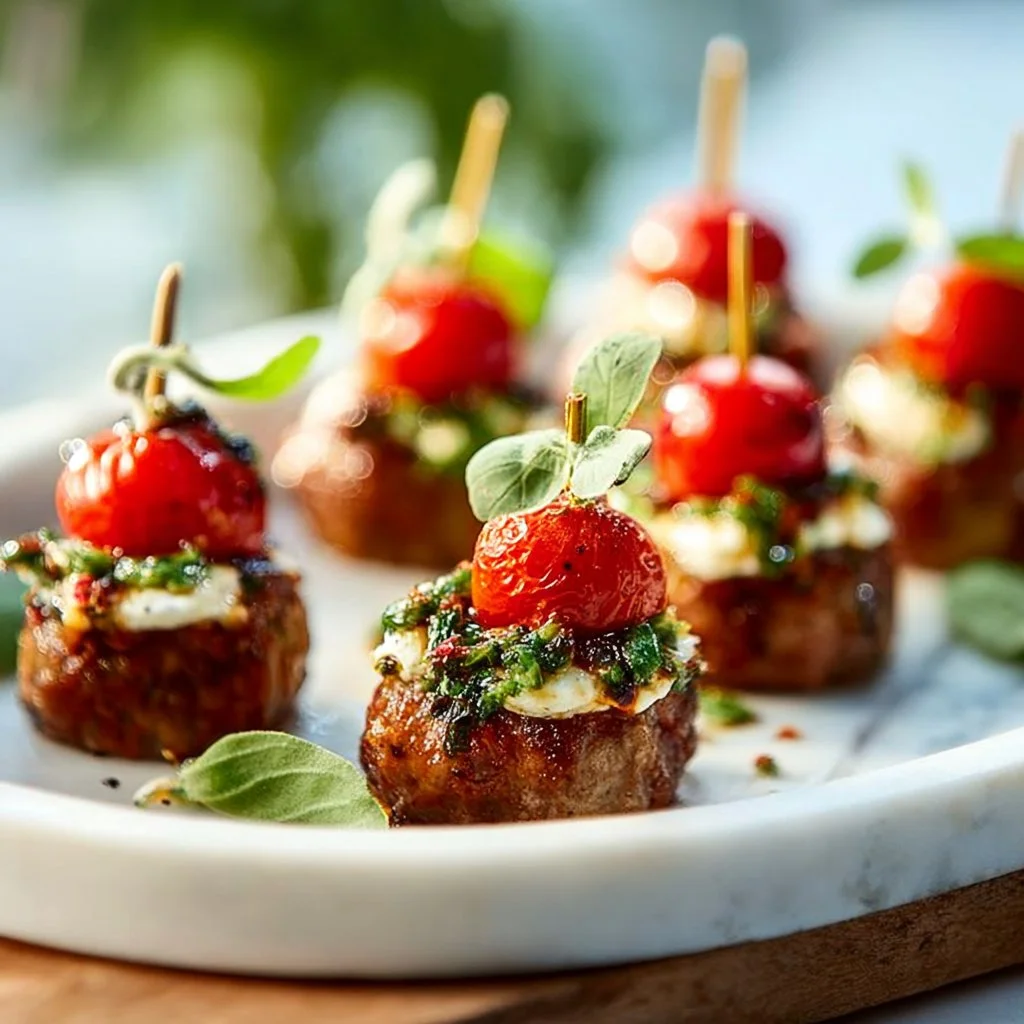 A variety of colorful bite-sized recipes displayed on a platter