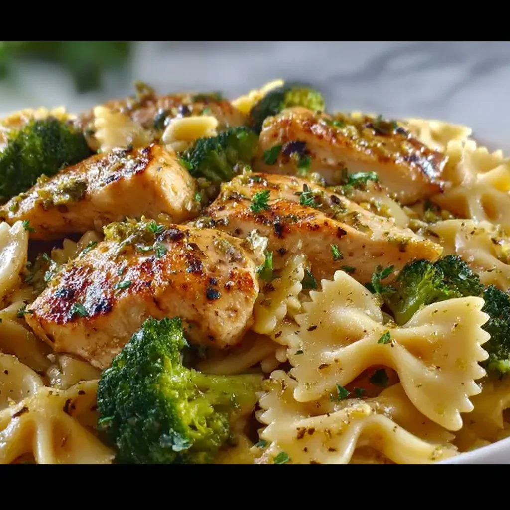 Cowboy Butter Lemon Bowtie Chicken with Broccoli Bliss served on a plate