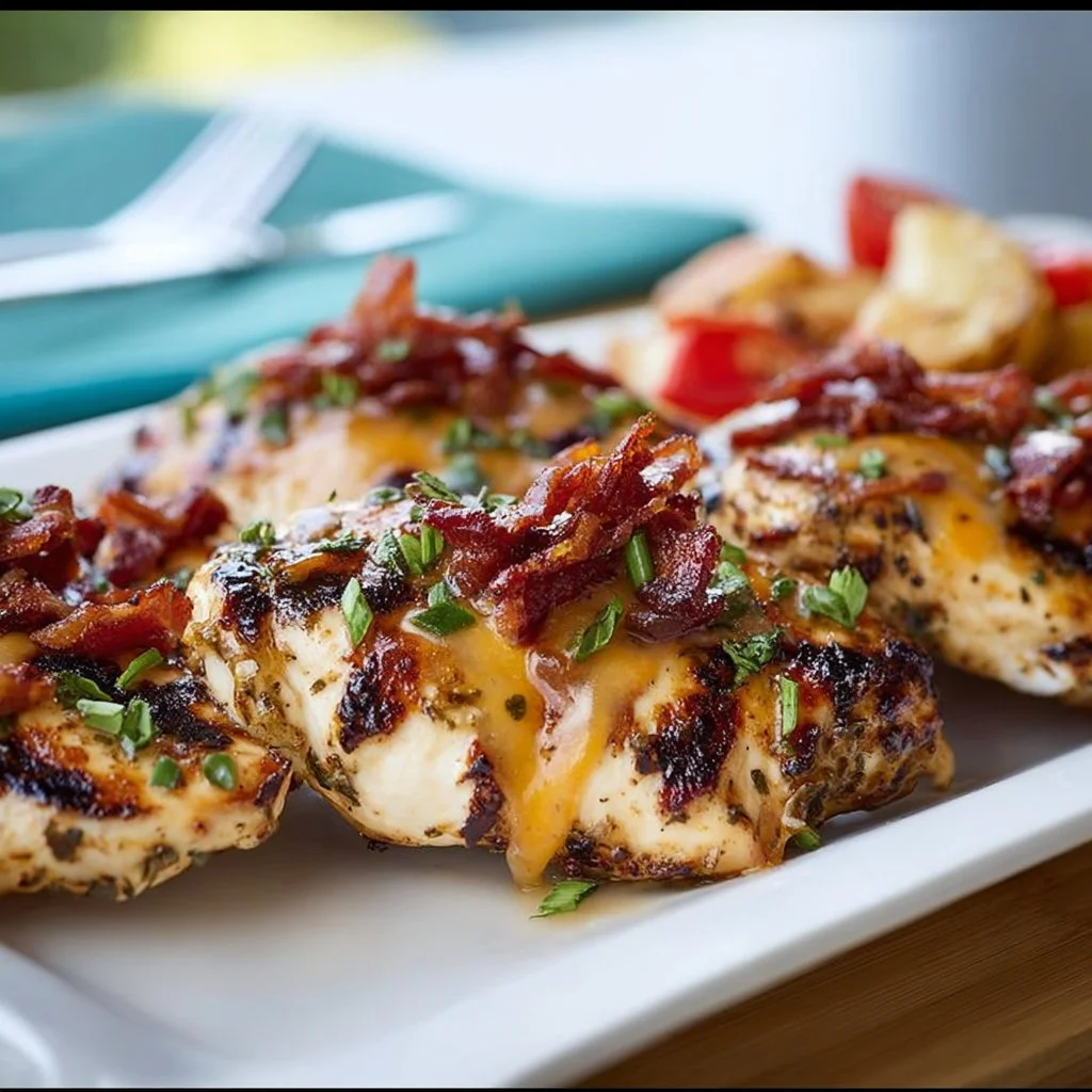 Grilled Monterey Chicken garnished with fresh herbs and served on a plate