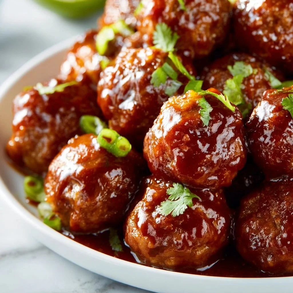 Delicious Honey BBQ Meatballs cooking in a crockpot.