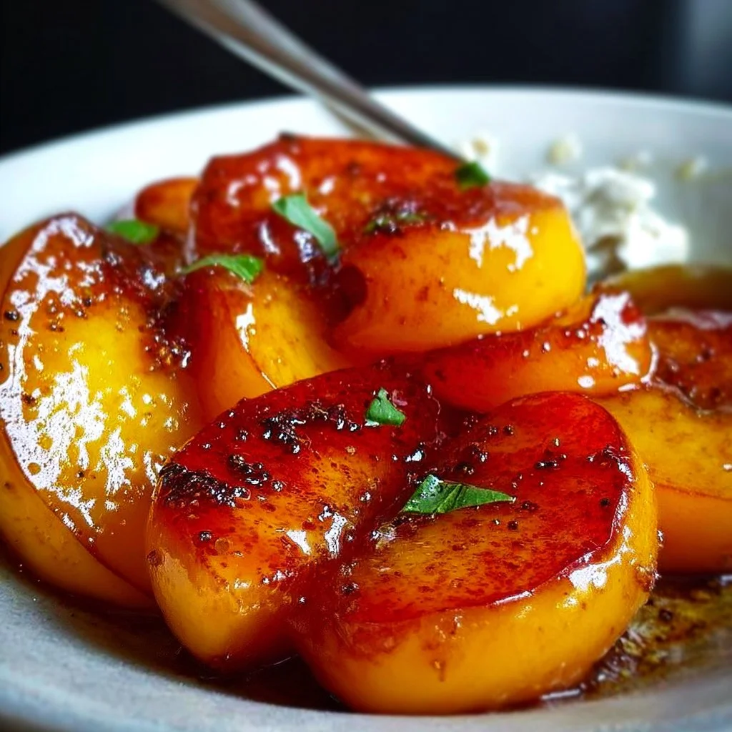 Delicious pan fried peaches served warm with a sprinkle of cinnamon