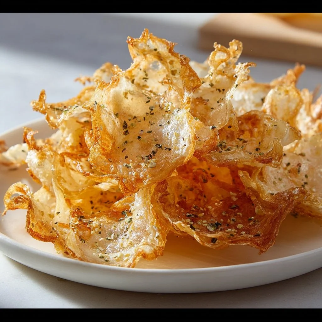 Delicious air fryer rice paper chips served in a bowl