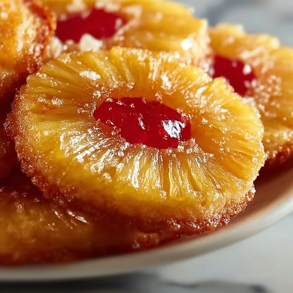 Delicious pineapple upside down cookies topped with cherries and pineapple slices