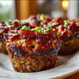 Smoky Bourbon BBQ Meatloaf Cupcakes served on a platter