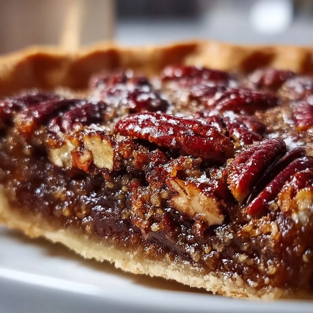 Delicious Chocolate Bourbon Pecan Pie with chocolate, pecans, and bourbon flavor.
