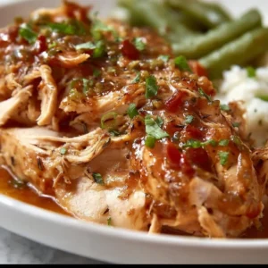 Delicious Crock Pot Mississippi Chicken served with herbs and spices