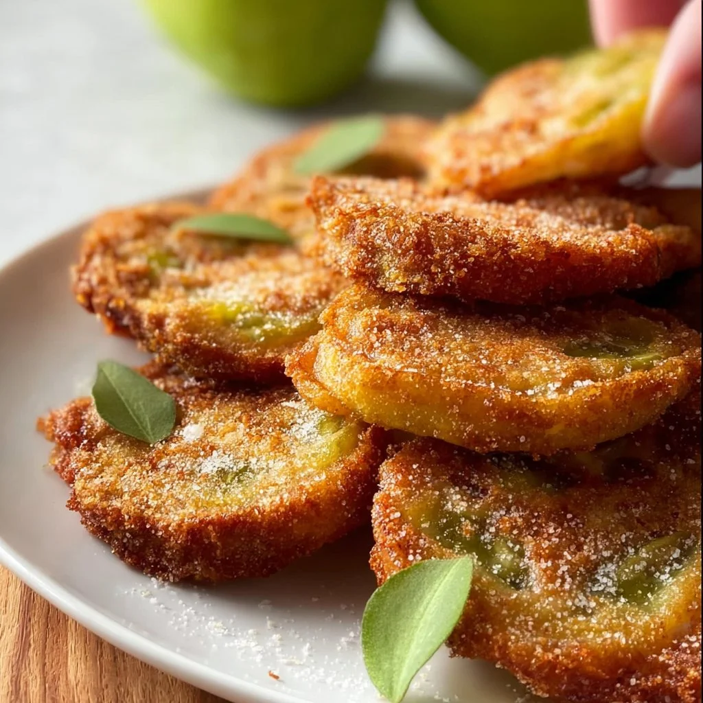Plate of crispy Fried Green Tomatoes served with dipping sauce