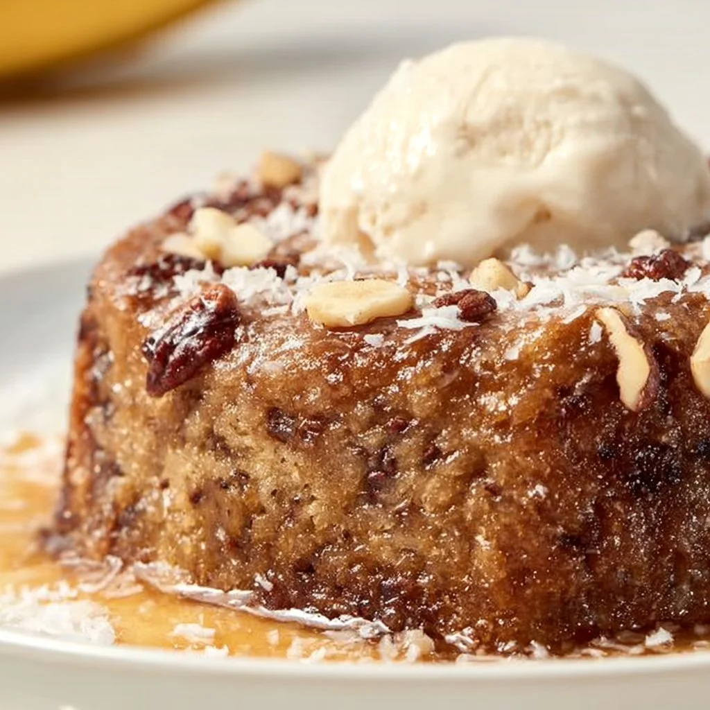 Sticky Pudding Hummingbird Cake with tropical fruits and creamy frosting