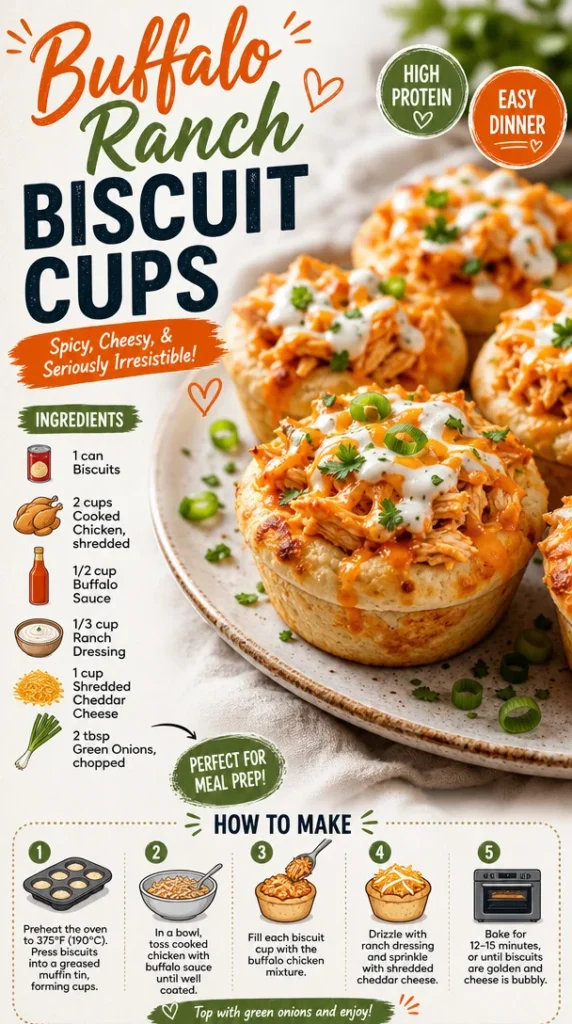 Delicious Buffalo Ranch Biscuit Cups served with a side of ranch dressing.