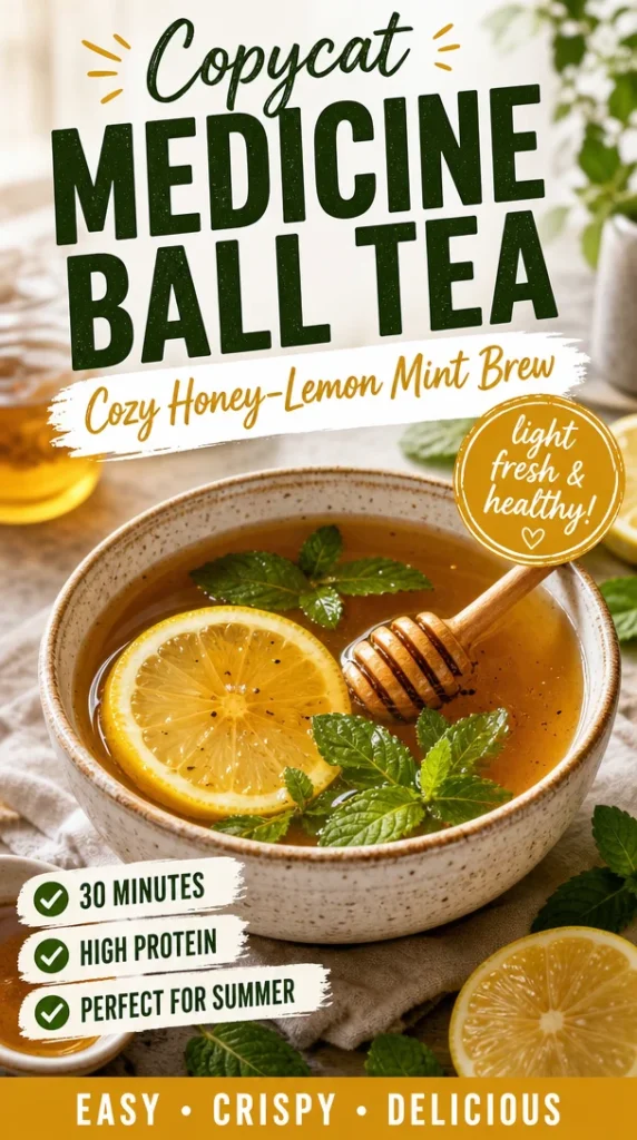 Cozy Medicine Ball Tea with honey and lemon in a cup