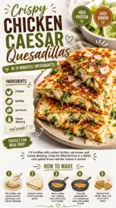Crispy chicken caesar quesadillas ready to serve on a plate.