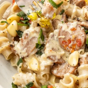 One-Pan Cream Cheese Smoked Sausage Pasta ready in 20 minutes