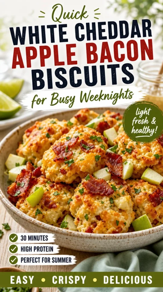 Delicious white cheddar apple bacon biscuits ready for a busy weeknight dinner.