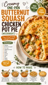 Creamy one-pan butternut squash chicken pot pie, perfect for weeknight meals