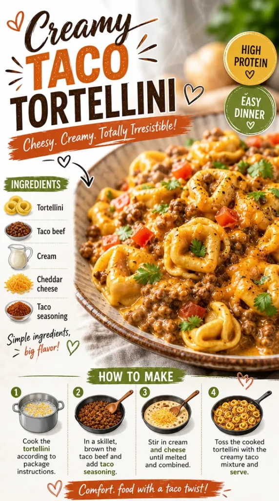 Creamy taco tortellini dish topped with herbs and cheese, ready to serve.