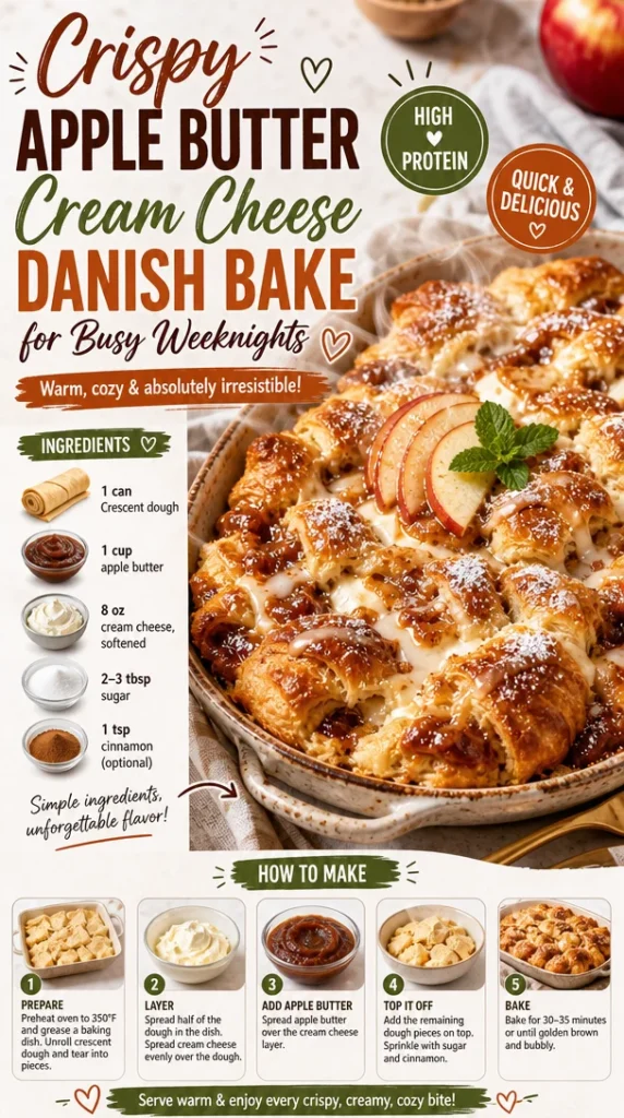 Crispy Apple Butter Danish with cream cheese filling on a baking sheet.
