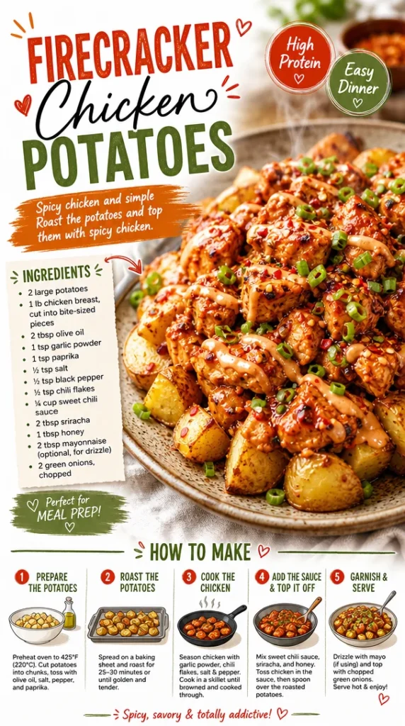 Firecracker Chicken Potatoes topped with spices served on a plate
