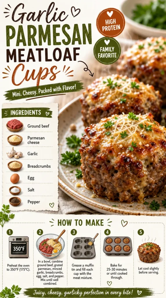 Garlic Parmesan meatloaf cups served with garnish on a plate.