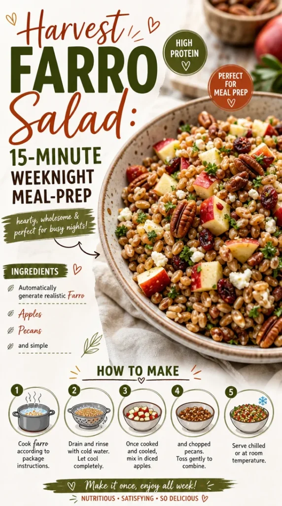 Colorful Harvest Farro Salad with fresh vegetables and herbs for a quick meal.