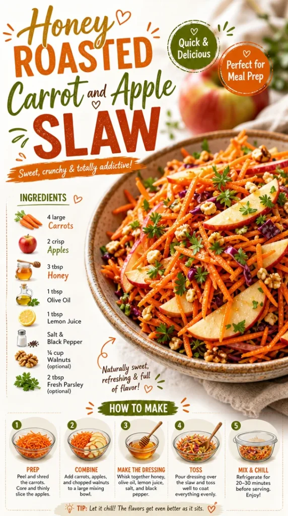 Honey roasted carrot and apple slaw with vibrant colors and textures