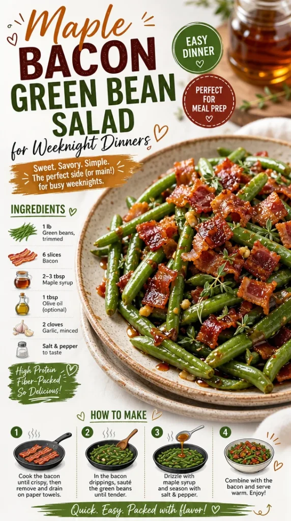 Maple Bacon Green Bean Salad with crispy bacon and fresh green beans