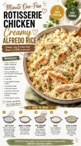 One-pan creamy Alfredo rice with rotisserie chicken served in a bowl