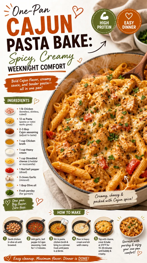 One-Pan Cajun Pasta Bake: Spicy, Creamy Weeknight Comfort