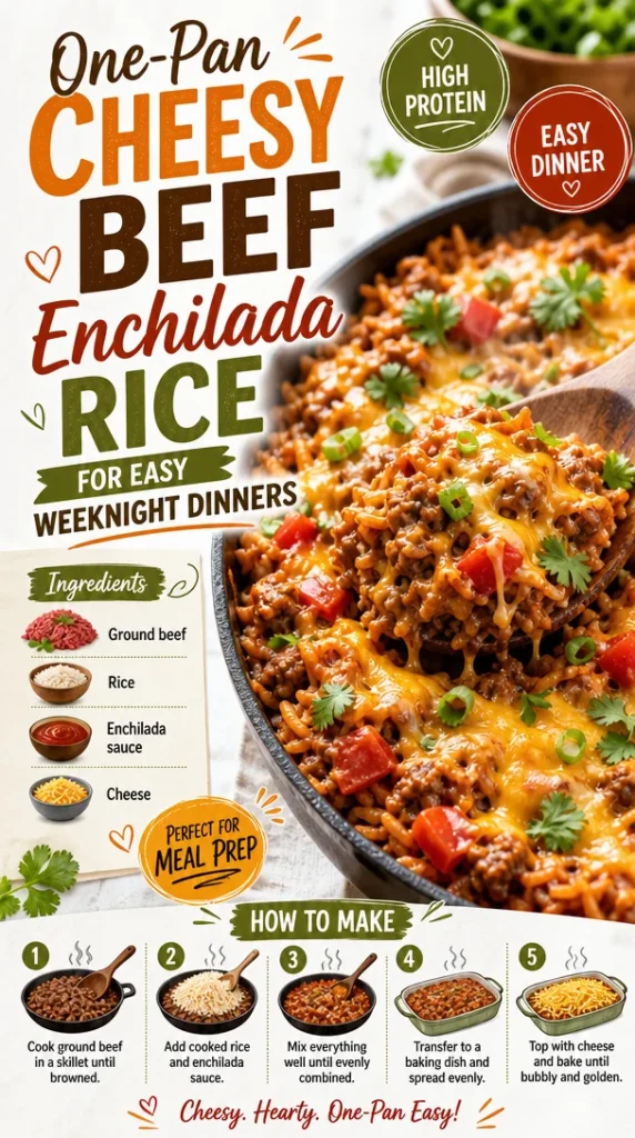 One-Pan Cheesy Beef Enchilada Rice in a skillet, ready to serve.