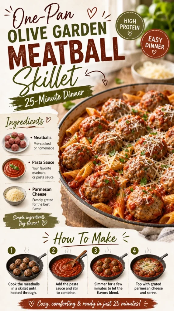 Delicious one-pan Olive Garden meatball skillet ready to serve