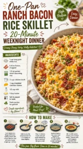 Delicious one-pan ranch bacon rice skillet ready to serve for dinner.