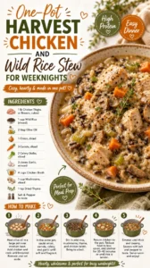 One-Pot Harvest Chicken and Wild Rice Stew served in a bowl with fresh herbs