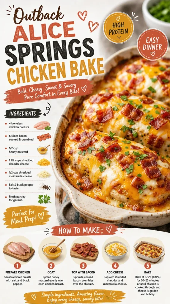 Delicious Outback Alice Springs Chicken Bake served with fresh ingredients