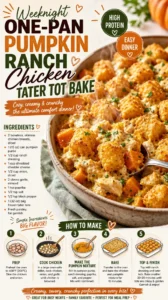 One-Pan Pumpkin Ranch Chicken Tater Tot Bake plated and ready to serve