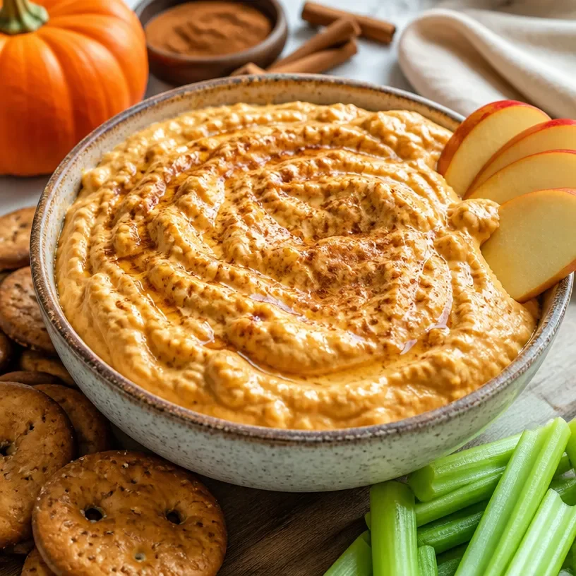 High-protein pumpkin cottage cheese dip in a bowl garnished with spices