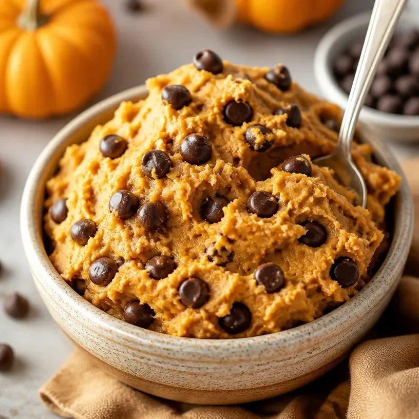 High-protein pumpkin cookie dough prepared as a no-bake snack