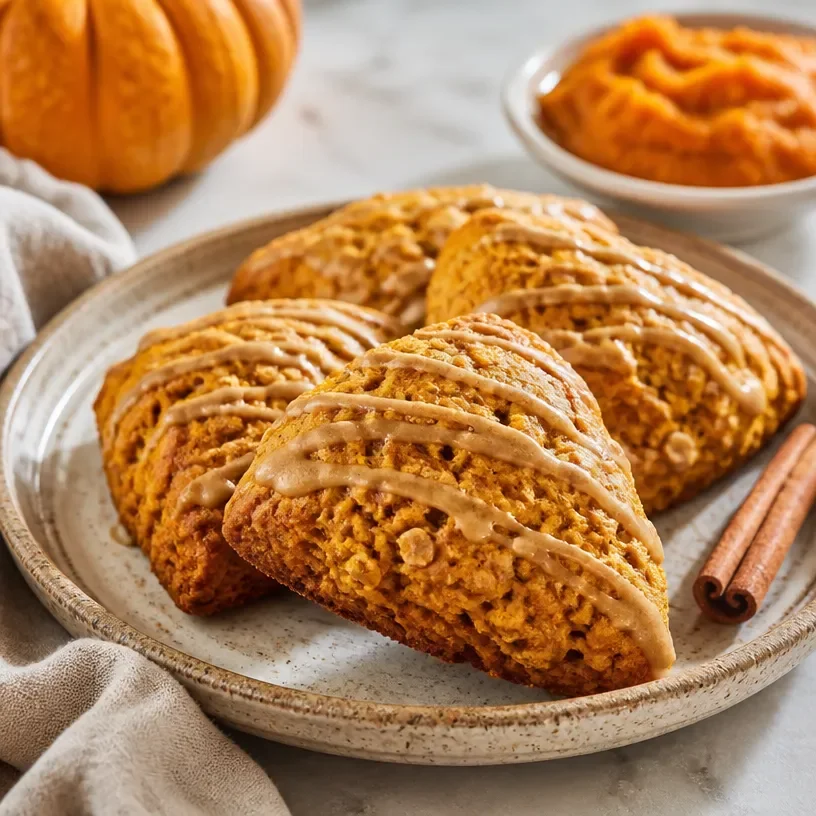 High-protein pumpkin scones on a plate, perfect for busy breakfasts